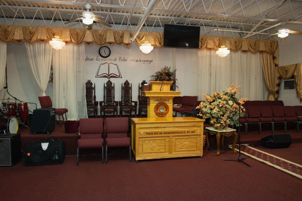 Inside New Birth Christian Church sanctuary